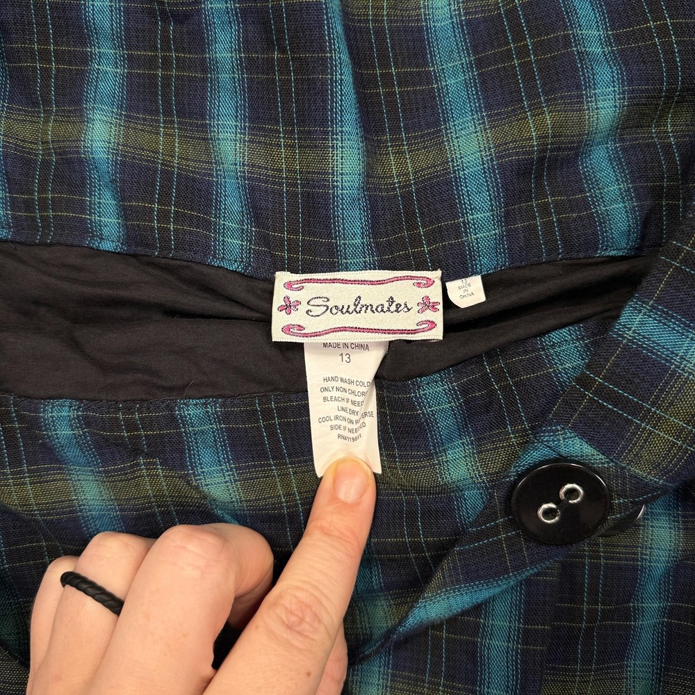 Y2K Soulmates Skirt Womens 13 Blue Green‎ Plaid Bubble Mini School Girl Preppy - Picture 3 of 8